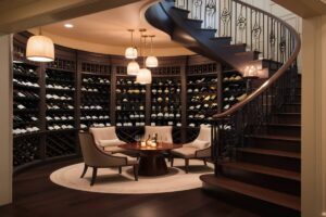 cave et salon aménagé sous un escalier