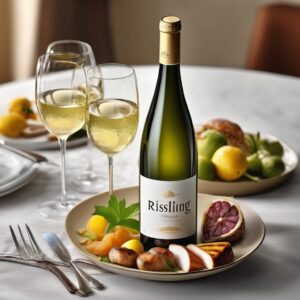 Bouteille de Riesling avec des plats assortis