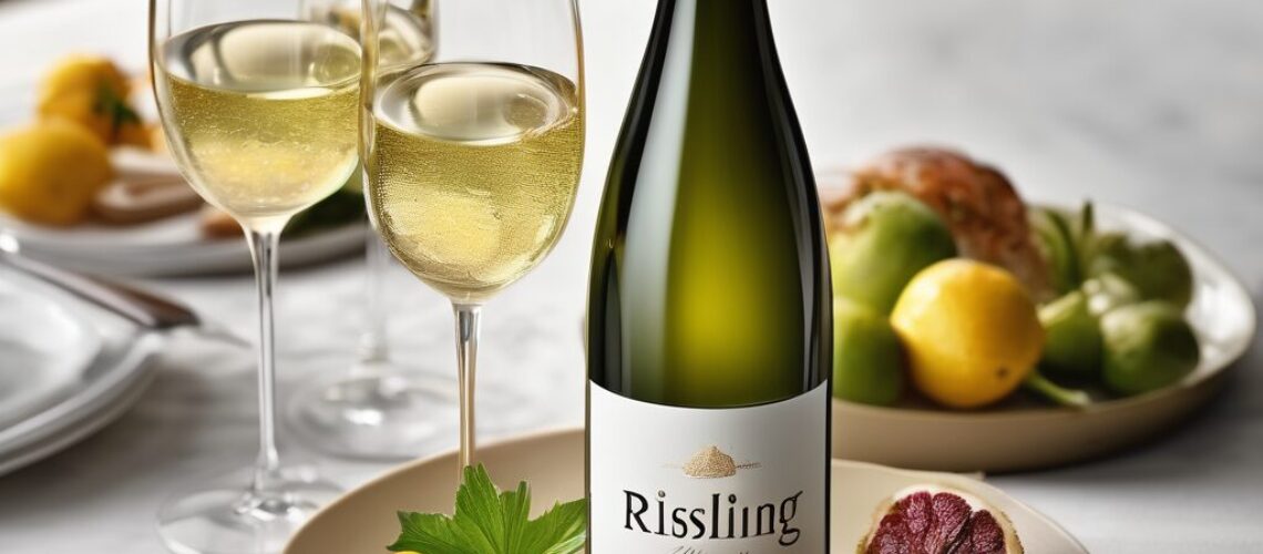 Bouteille de Riesling avec des plats assortis